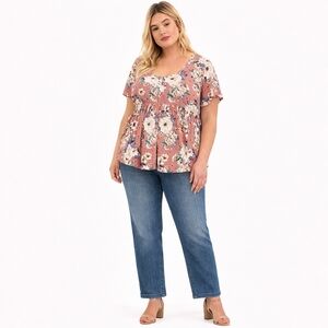 TORRID 3X floral  challis button-front babydoll top NWOT